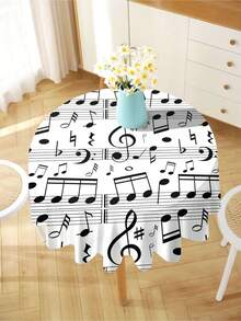 1 pieza Mantel con estampado de notas musicales, mantel rectangular/redondo moderno de poliéster impermeable, impresión digital adecuada para sala de estar, mesa de comedor al aire libre, mesa redonda pequeña - Multicolor - Ver 8