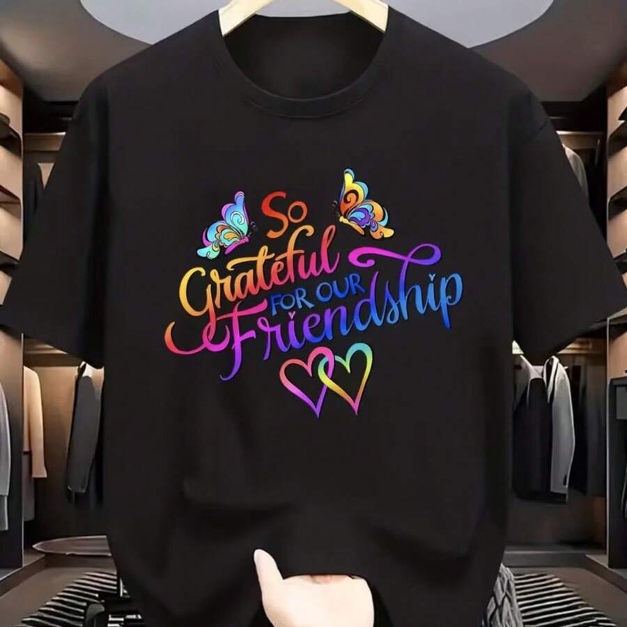 Printed T-Shirt For Men And Women - 黑色 - 查看 1