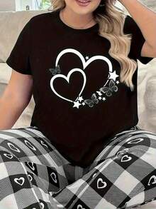 Camiseta Suave para Mujer con Estampado de Corazones, Mariposas y Estrellas - 100% Suave, Elástica, Transpirable, Opaca, Cuello Redondo, Manga Corta, Color Negro con Gráficos de Corazones y Estrellas Blancas, Uso Casual y Formal, Blusa para Uso Diario en Todas las Temporadas - Camiseta Gráfica de Manga Corta para Mujer, Camisetas para Mujer, Camiseta Gráfica, Camisetas Gráficas para Mujer, Camiseta de Verano, Camiseta Casual, Camisetas de Verano, Tops, Conjuntos de Verano para Mujer, Camiseta Casual de Manga Corta con Cuello Redondo Cómoda, blusas elegantes para dama. - Negro - Ver 1
