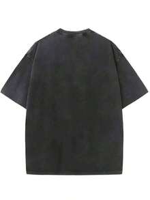 Women's & Men's Unisex 1-Piece T-Shirt, 230g Washed, Retro Cross Print, High-Quality Cotton Batik Retro Fashion Brand T-Shirt, Suitable Thickness For Summer T-Shirt, Holiday Gift - 黑色 - 查看 2