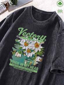 Women's & Men's Vintage T-Shirt 100% Cotton Loose Fit For Men And Women - Soft, Breathable Fabric With Distressed Effect, Casual Crew Neck, Suitable For Casual Wear And Layering, Machine Washable Solid Color T-Shirt - 黑色 - 查看 1
