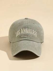 1 chiếc mũ lưỡi trai thời trang màu xanh nhạt in chữ "Los Angeles" kiểu retro - Lạc đà - Xem 2