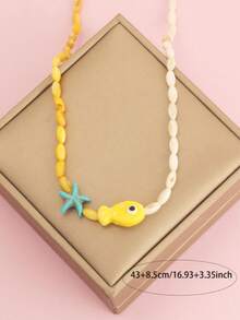 1pc Yellow Fish Beaded Necklace, Boho Style Everyday Necklace - Multicolor - View 4