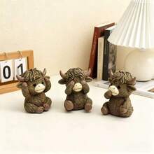 Highland Cow Resin Pot Hugger Set - Cute "See No Evil, Hear No Evil, Speak No Evil" Calf Figurines, Ideal For Plant Pot Edges, Balconies & Garden Decor. Adds Whimsical Farm Charm To Indoor And Outdoor Spaces,Garden,Outdoor Decor,Garden Stuff,Garden Statues - New Model - View 7