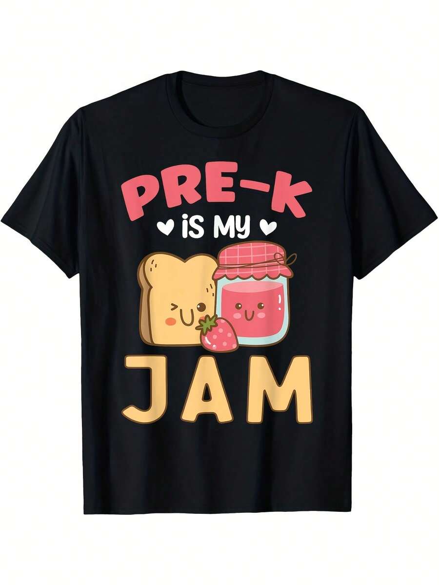 Camiseta Estampada para Mujer - Camiseta Casual de Manga Corta y Cuello Redondo en Negro con Divertido Diseño de Tostada y Mermelada Colorida, Corte Relajado para Todas las Estaciones, Perfecta para el Uso Diario o Atuendos de Vacaciones (Lavable aáquina). - Negro - Ver 1