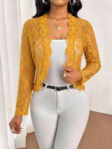 Lady Chaqueta elegante y casual con volantes de encaje para uso diario, para otoño - Amarillo - Ver 5