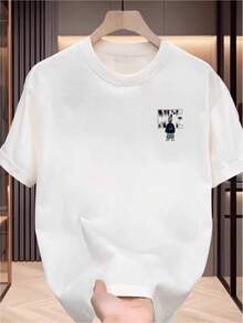 Men's Graphic Print T-Shirt - Bold "NI" Design On The Back With Urban Style, Regular Fit, Casual, Short Sleeve For Summer, Machine Washable, Versatile And Fashionable, Modern Illustration, Must-Have For Young People. - 白色 - 查看 1