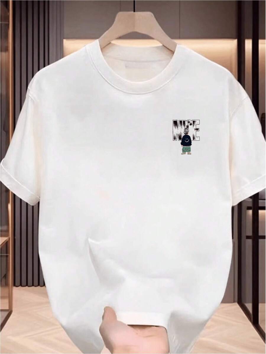 Men's Graphic Print T-Shirt - Bold "NI" Design On The Back With Urban Style, Regular Fit, Casual, Short Sleeve For Summer, Machine Washable, Versatile And Fashionable, Modern Illustration, Must-Have For Young People. - 白色 - 查看 1
