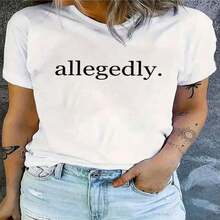 1 pieza clásica y versátil, camiseta corta de algodón puro con mangas cortas, adecuada para vestir en todas las estaciones, con impresión de letras allegedly en estilo moderno. - Blanco - Ver 2
