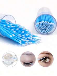 300/200/100/10 piezas Toallitas de limpieza para extensiones de pestañas, removedor de levantamiento y pegamento de pestañas, micro cepillos de pestañas, herramientas y accesorios de maquillaje - Multicolor - Ver 4