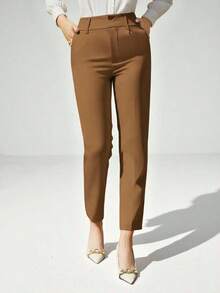 Pantalones de traje ajustados de nueve puntos para mujer - Marrón - Ver 6