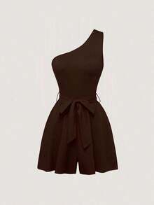 Mono informal sin mangas de unicolor para mujer - Marrón Mocha - Ver 1