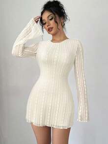 mini ajustado de encaje de estilo elegante, romántico y sexy para mujer, adecuado para fiestas, vacaciones, vuelta al colegio, citas románticas, bodas y cumpleaños - Manga larga - Albaricoque - Ver 6
