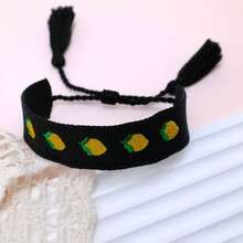 1pc Embroidered Lemon Elegant & Cute Handmade Braided Bracelet, Adjustable Size, Suitable For Party, Travel, Boho Style - Black - View 6