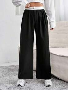 Pantalones de pierna ancha de talle alto - Negro - Ver 3