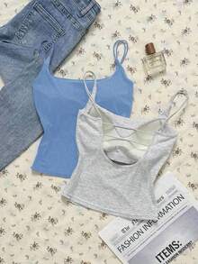 2 piezas Conjunto de camisola sin espalda ajustada para mujer, Camisola sin espalda de verano para mujer, Adecuado para el transporte diario, citas, fiestas, otoño/invierno/verano, Navidad, Año Nuevo, Acción de Gracias, fiestas, bodas, playa, ceremonias de graduación, de moda, elegante, casual, salidas, citas, reservas, transporte, brillante, Día de San Valentín, elegante, vacaciones, casual, Y2K, salidas, ceremonias de graduación y otras ocasiones. - Multicolor 5 - Ver 2
