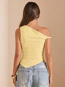 Blusa de verano para vacaciones en la playa, elegante, con hombros descubiertos y cuello asimétrico, para conciertos, actuaciones, festivales de música, conciertos, country, clubes, nuevos estilos sexy de primavera y verano - Amarillo - Ver 2