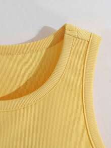 Conjunto de 2 piezas de top corto sin mangas y falda con estampado de hojas de limón para mujer, conjunto de vestir casual elegante para vacaciones - Multicolor - Ver 3
