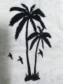 男士休閒椰子樹條紋印花寬鬆輕便短袖襯衫 - 白色 - 查看 6