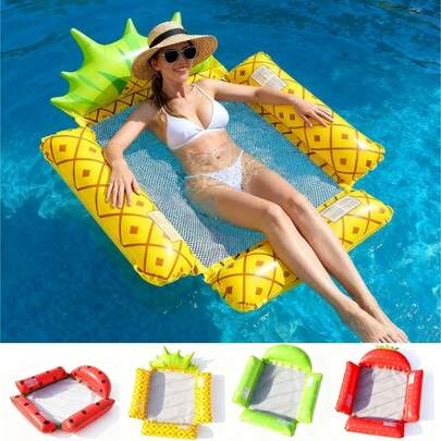 1pc Foldable Water Adult Inflatable Hammock Chair, Fruits Swimming Float, Simple Water Play Float, Suitable For Adults For Poolside, Beach, And Other Water Activities.It Features Multifunctional PVC Pool Float, Lounge Chair, And Drifting Capabilities