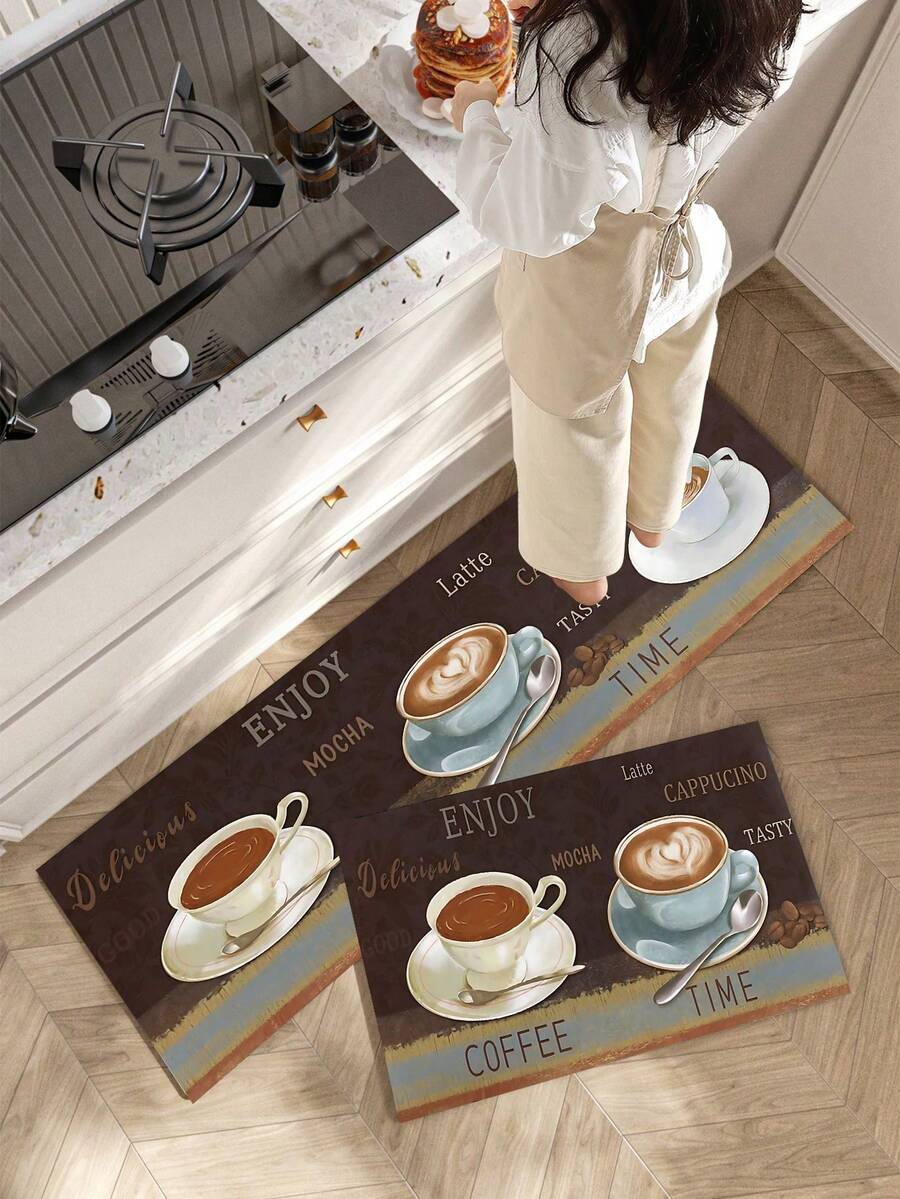1/2 Pieces Brown Kitchen Carpet, Kitchen Floor Mat, Non-Slip Absorbent Washable Corridor Carpet, Farmhouse Style Kitchen Bar Mat.