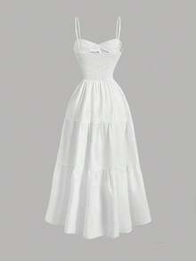 YHHSHEIN MOD Vestido con frente torcido, volantes en capas, empalmado y cintura ajustadaYHH - Blanco - Ver 2