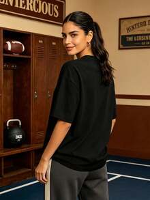 Camiseta de manga corta con cuello redondo suave y casual de verano para mujer, estilo rugby, estilo universitario, tops para salir, algodón, vintage, estilo callejero europeo y americano, casual deportivo, estilo unisex, estilo casual urbano, tops bonitos, generación Z, curvas, ropa Y2K, camisetas divertidas, tops para damas, conjuntos de vacaciones para mujeres, top lindo, camiseta gráfica, conjuntos de primavera, camisetas holgadas, ropa de calle retro, estilo de los 90, estilo de los 2000, subcultura, top negro, tops blancos, conjunto de fiesta de los 90.Blanco - Negro - Ver 3