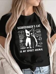 Nueva camiseta de manga corta, ligera y duradera, con un diseño gráfico del gato de Schrödinger, ideal para uso casual en casa, en la oficina o en una cafetería. Una excelente elección para entusiastas de la ciencia y amantes del estilo divertido: camiseta unisex de algodón suelto con cuello redondo y mangas largas, estilo vintage urbano. - Negro - Ver 1