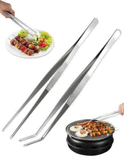 1pc/2pcs/4pcs Stainless Steel BBQ Tongs, Cooking Tongs, Straight Head Tongs, Elbow Tongs, BBQ Clips, Kitchen Tongs, Food Tongs, Extra Long Stainless Steel Tongs, Buffet Tongs, Fish Bone Tongs, Salad Tongs, Aquarium Tongs, Pet Feeding Tongs, Fried Metal Tongs, Suitable For Cooking, Electroplating, BBQ, Salad, Small Pet Feeding, Kitchen Supplies, Kitchen Tools, Food Tongs, Suitable For Bar, Cafe, Restaurant, Home Kitchen, Party, Birthday, Suitable As Gift For Friends, Family, Parents, Neighbors, Baking Enthusiasts, Birthday Gift, New Year Gift, Christmas Gift, Etc.