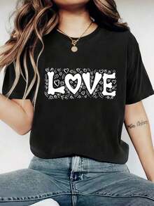 Camiseta Estampada Con Cuello Redondo - Camiseta Estampada Gráfica De Modara Mujer - Camiseta Informal De Manga Corta Con Cuello Redondo - Ligera Y Transpirable Para Guardarropa De Primera Y_51 Round Neck Printed Short Sleeve Casual Everyday T-Shirt, They Are Excellent Gifts For Friends And Family,100% Cotton T-Shirts Feature, A Youthful And Fashionable Design-Vintage Street Style Unisex Loose Cotton Short Sleeve Crew Neck T-Shirtblusas para mujer. blusas.blusas casuales para dama.Impresión de osos cariñosos.Camiseta estampada Impresión de osos cariñosos. - Negro - Ver 1