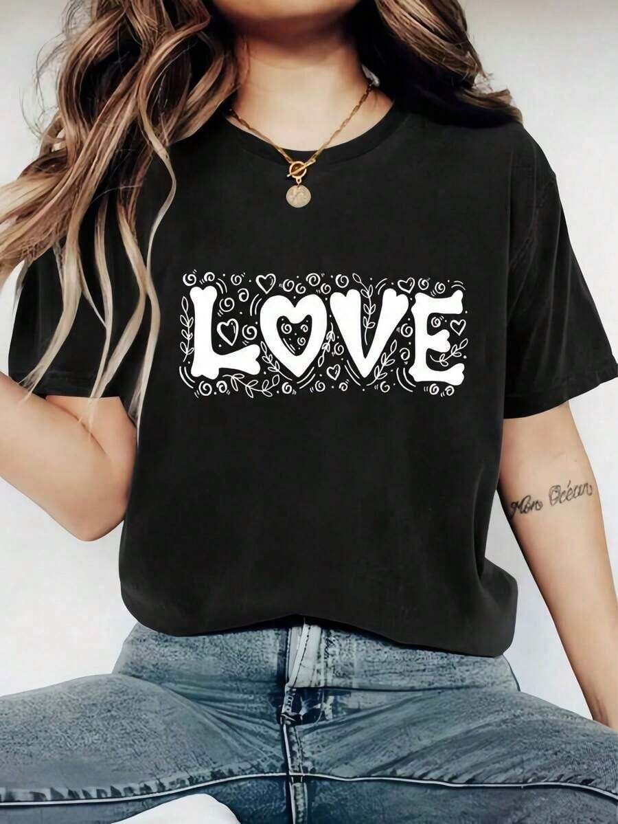 Camiseta Estampada Con Cuello Redondo - Camiseta Estampada Gráfica De Modara Mujer - Camiseta Informal De Manga Corta Con Cuello Redondo - Ligera Y Transpirable Para Guardarropa De Primera Y_51 Round Neck Printed Short Sleeve Casual Everyday T-Shirt, They Are Excellent Gifts For Friends And Family,100% Cotton T-Shirts Feature, A Youthful And Fashionable Design-Vintage Street Style Unisex Loose Cotton Short Sleeve Crew Neck T-Shirtblusas para mujer. blusas.blusas casuales para dama.Impresión de osos cariñosos.Camiseta estampada Impresión de osos cariñosos. - Negro - Ver 1