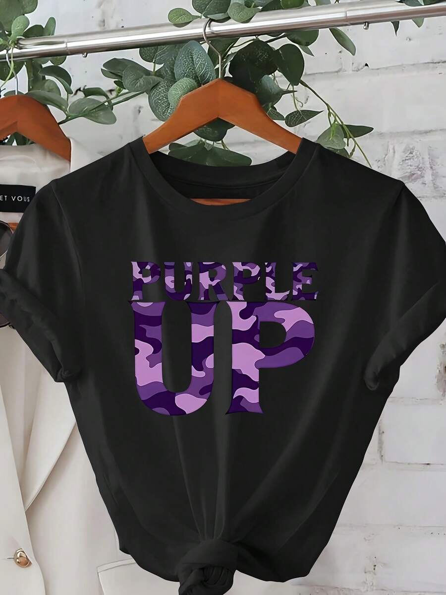 Una camiseta de mujer de manga corta, holgada, moderna, a la moda, retro y elegante, adecuada para actividades al aire libre en primavera y verano, camiseta de camuflaje morada para mujer - top de manga corta con cuello redondo.|Camisa de camuflaje opaca lavable a máquina, adecuada para uso casual en primavera y verano, uso diario y para combinar con otras prendas.blusas para mujer,blusas casuales para dama,tops,, mujer premium,y2k,playeras de mujer curvy,ofertas y liquidaciones ropa mujer,playeras deportivas para mujer,,playeras de hombre, mujer,blusas>elegante LTVI - Negro - Ver 1