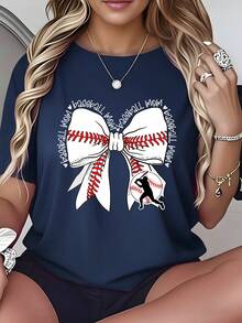 Camiseta 100% algodón puro, con estampado de "baseball mom", cuello redondo, cómoda camiseta de manga corta para mujer, top deportivo casual transpirable, disponible en varios colores, perfecta para regalos navideños. - Blanco - Ver 6