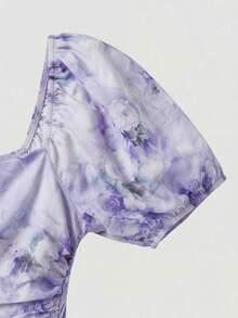MOD Ditsy Floral Print Midi Dress For Tea - Purple - View 4