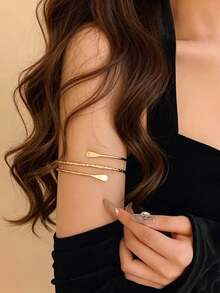 6pcs/Set Gold Butterfly & Flower Arm Cuff Bracelet, 6 Styles Adjustable Open Bangle, Luxury Resort Style Arm Decor For Women - Golden - View 4