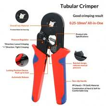 Kìm bấm cáp HSC8 6-4A, dụng cụ bấm cáp tự điều chỉnh mini, thích hợp cho ống bọc cáp đầu vuông 0,25-6,0 mm² (23-10 AWG), màu đỏ - kìm bấm đầu - Xem 3