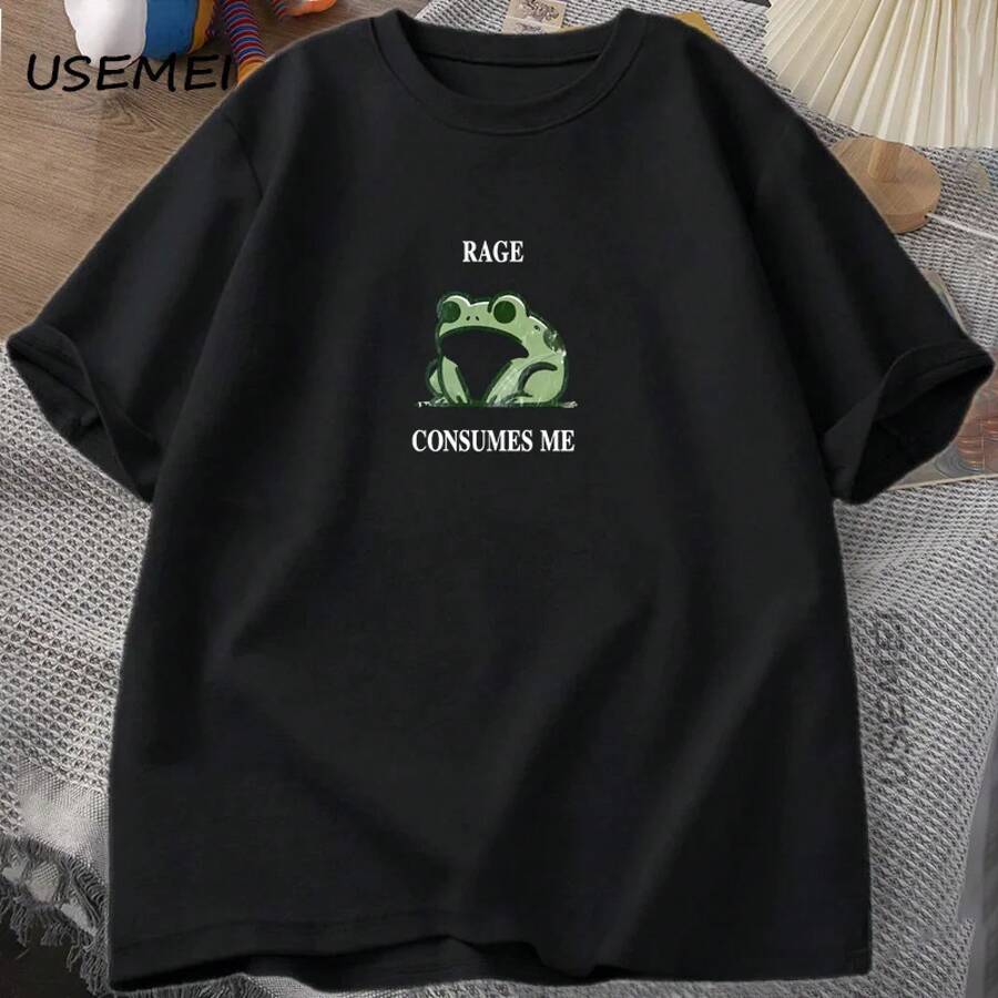La Furia Me Devora, Camiseta Vintage de Rana para Hombres y Mujeres, Camiseta para Amantes de la Naturaleza, Rana Divertida, Camiseta Retro, Ropa Masculina, Camiseta de Manga Corta de Algodón - Negro - Ver 1