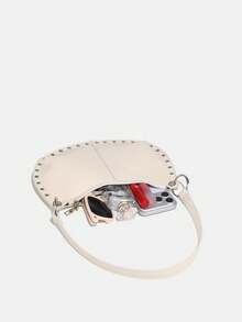 1pc Novachic 26 New Season Rivet Decor Zipper Closure Women Hobo Underarm Shoulder Bag, Suitable For Multiple Occasions - Beige - View 6