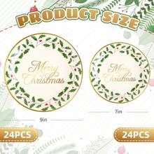 Whaline - Platos de papel de Navidad platos desechables de hojas santas de lámina dorada para Navidad día festivo picnic fiesta vajilla decoración de mesa 48 unidades - Dorado - Ver 3