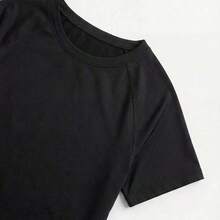 Cheerettes Women's Solid Color Short Sleeve T-Shirt And Contrast Color Shorts Outdoor Suit - Negro - Ver 8
