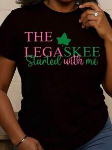 Women's Crew Neck T-Shirt With "The Legaskee Started With Me" Print, Ideal For Casual Wear And St. Patrick's Day Celebrations. It Makes A Great Gift For Family And Friends, Suitable For Summer And Fall Celebrations, A Perfect Gift For Patriots And Independence Day, And An Excellent Present For Friends And Family. - 黑色 - 查看 1