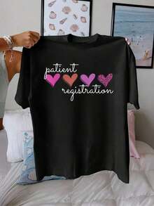 Emergency Department Nurse T-Shirt, 100% Cotton, Short Sleeve, Crew Neck, Printed, Casual For Everyday Wear, Excellent Gifts For Friends And Family, 100% Cotton T-Shirts, Youthful And Modern Design, Casual Blouses For Women - 黑色 - 查看 6