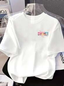 New Men's T-Shirt, 180g Heavyweight, 1% Cotton, Summer Style, Men's T-Shirt With SUMMER Design, Modern, Unique And Versatile, New Men's Clothing Of Popular Style, A Must-Have T-Shirt For Men With Front And Back Panels - Suitable For Layering In Spring And Autumn Or Alone In Summer, Unisex. - 白色 - 查看 3