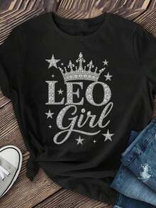 Soft And Casual Short-Sleeved Crew Neck T-Shirt For Women, Featuring A Lion Queen Theme, Perfect For Spring And Summer. Short-Sleeved, Women's T-Shirts, Graphic Tees, Women's Tops, Summer T-Shirts, Casual T-Shirts, Summer Tops, Summer Sets For Women, Comfortable Casual Short-Sleeved Crew Neck T-Shirt, Elegant Blouses For Ladies. - 黑色 - 查看 1