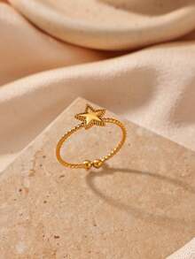 1 pieza Anillo vintage de estrella y luna para mujer, chapado en oro de 18K, acero inoxidable con diseño de estrella y luna, anillo de pareja para boda y fiesta, regalo de joyería - Multicolor - Ver 3