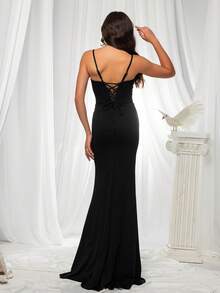 Robe de soirée Top de gamme pour femme avec sangle en maille VIPGIRL - Noir - Voir 4