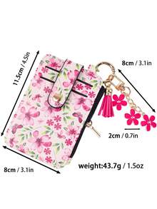 1pc Countryside Floral Card Holder & Keychain, Macaron Color Ditsy Floral Card Case With Flower Pendant And Tassel Design, Convenient Storage For Cards, Fashion Accessory For Women - Multicolor - View 6