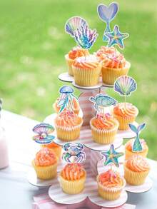 16pcs Ocean Themed Cupcake Toppers, Includes Watercolor Seashells, Starfish, Octopus, Turtles, Jellyfish Designs, Suitable For Ocean-Themed Baby Shower, Boys/Girls Ocean Birthday Party, Summer Tropical Party, Pool Party, Beach Party Decorations - A - View 5