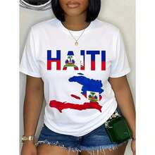 Camiseta 100% Algodón Unisex con Estampado Gráfico de la Bandera de Haití, Orgullo Haitiano, Estilo Grunge, Estampado Vintage, Estilo Utero, Estampado de Anime, Ropa de Verano para Mujer, playeras de mujer - Blanco - Ver 1
