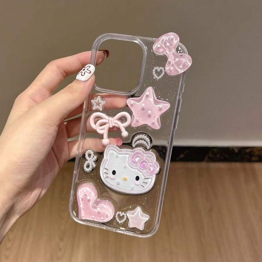 SANRIO 1 chiếc ốp lưng điện thoại thời trang mới bằng nhựa epoxy họa tiết chấm bi 3D hình trái tim và nơ Hello Kitty, tương thích với iPhone 17 17Pro 17ProMax 16 16Pro 16ProMax 15 15Pro 15ProMax, chống sốc, hình hoạt hình dễ thương, chất liệu TPU, món quà hoàn hảo cho bạn gái, bạn thân. - Nhiều màu - Xem 1